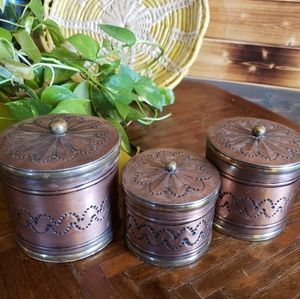 Set Of 3 Hammered Metal Canisters/ Trinket Tins.